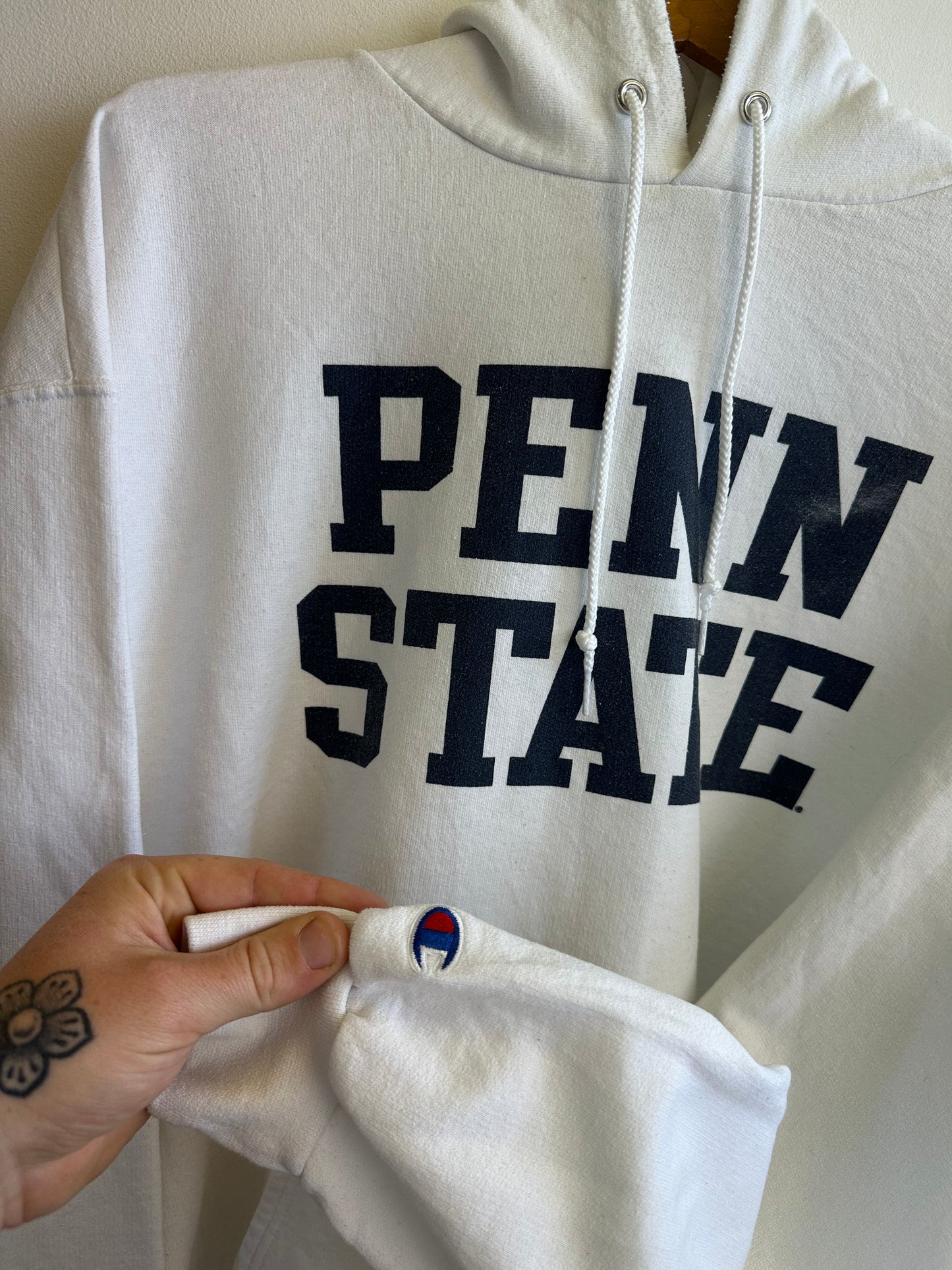 Penn State USA College Champion Vintage Boxy White Cotton Hoodie