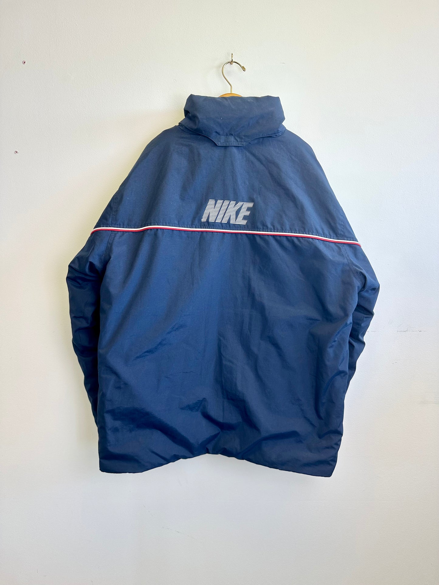 Nike Vintage Spellout Navy Padded Early 00s Y2K Hooded Coat