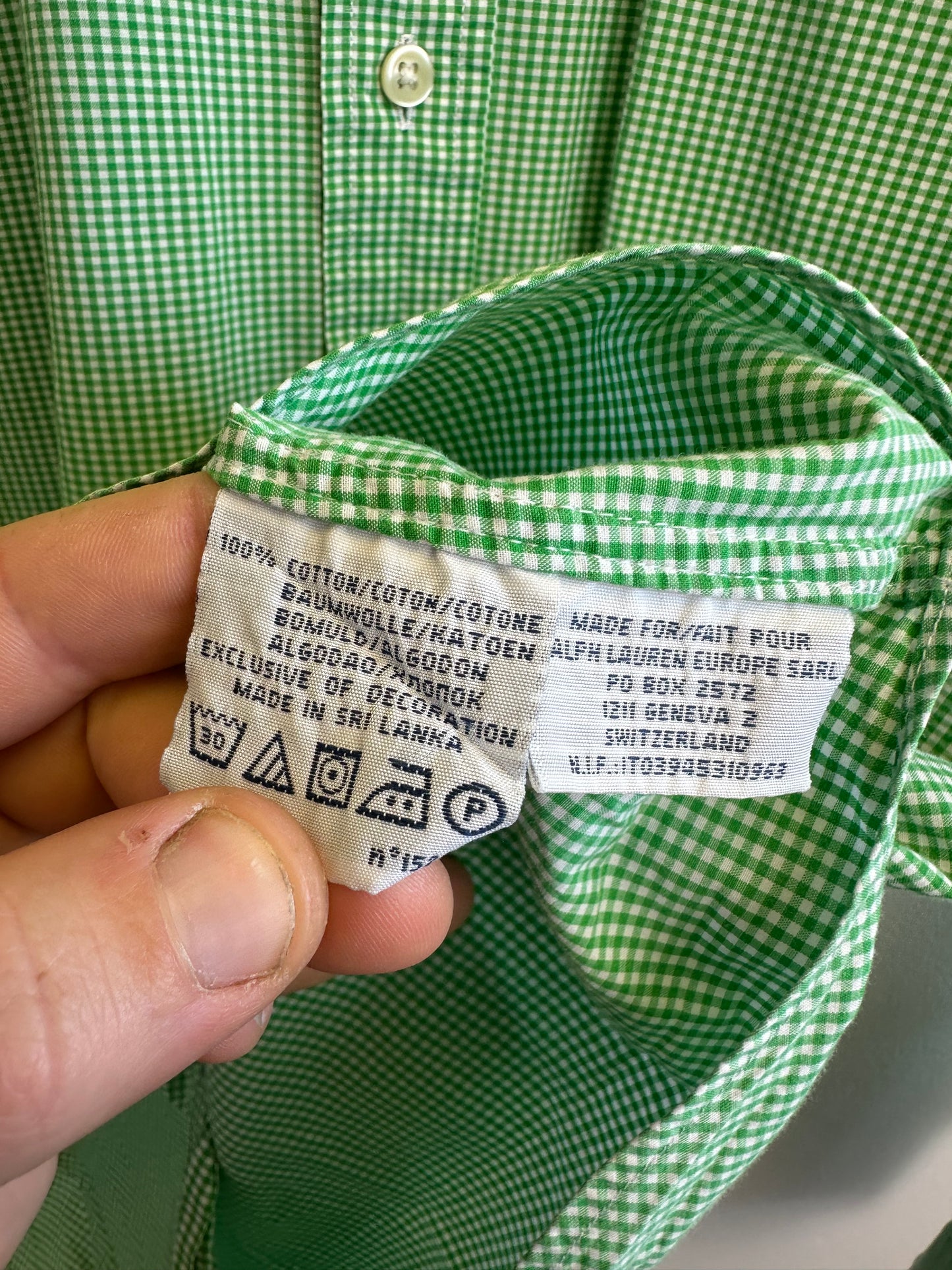 Ralph Lauren Check Green Cotton Vintage Men’s Button Down Shirt