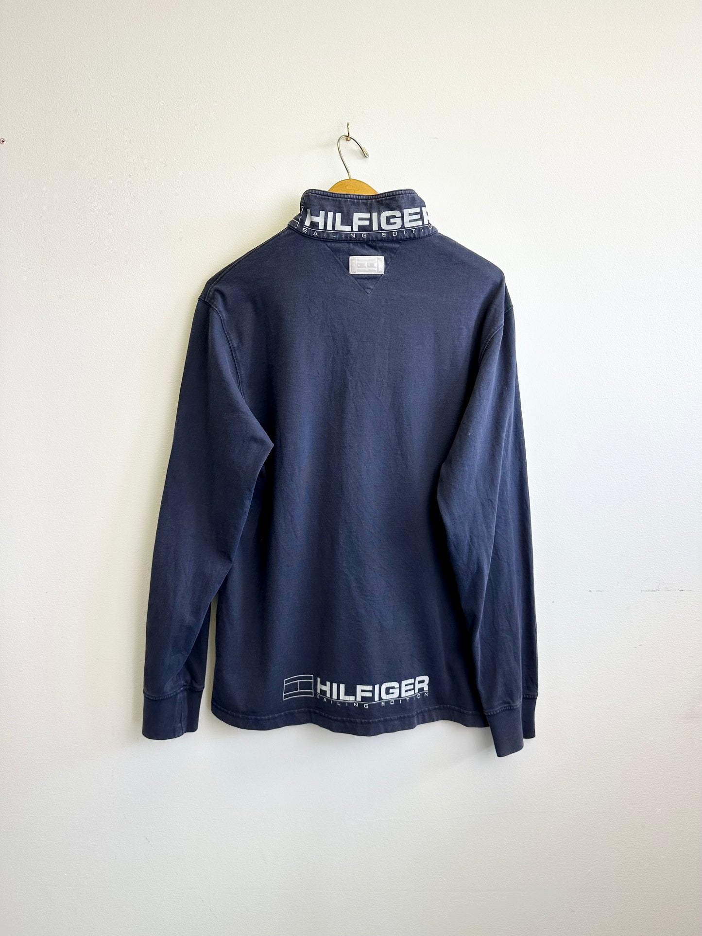 Tommy Hilfiger Sailing Vintage 90s Navy Cotton Long Sleeved Polo Shirt