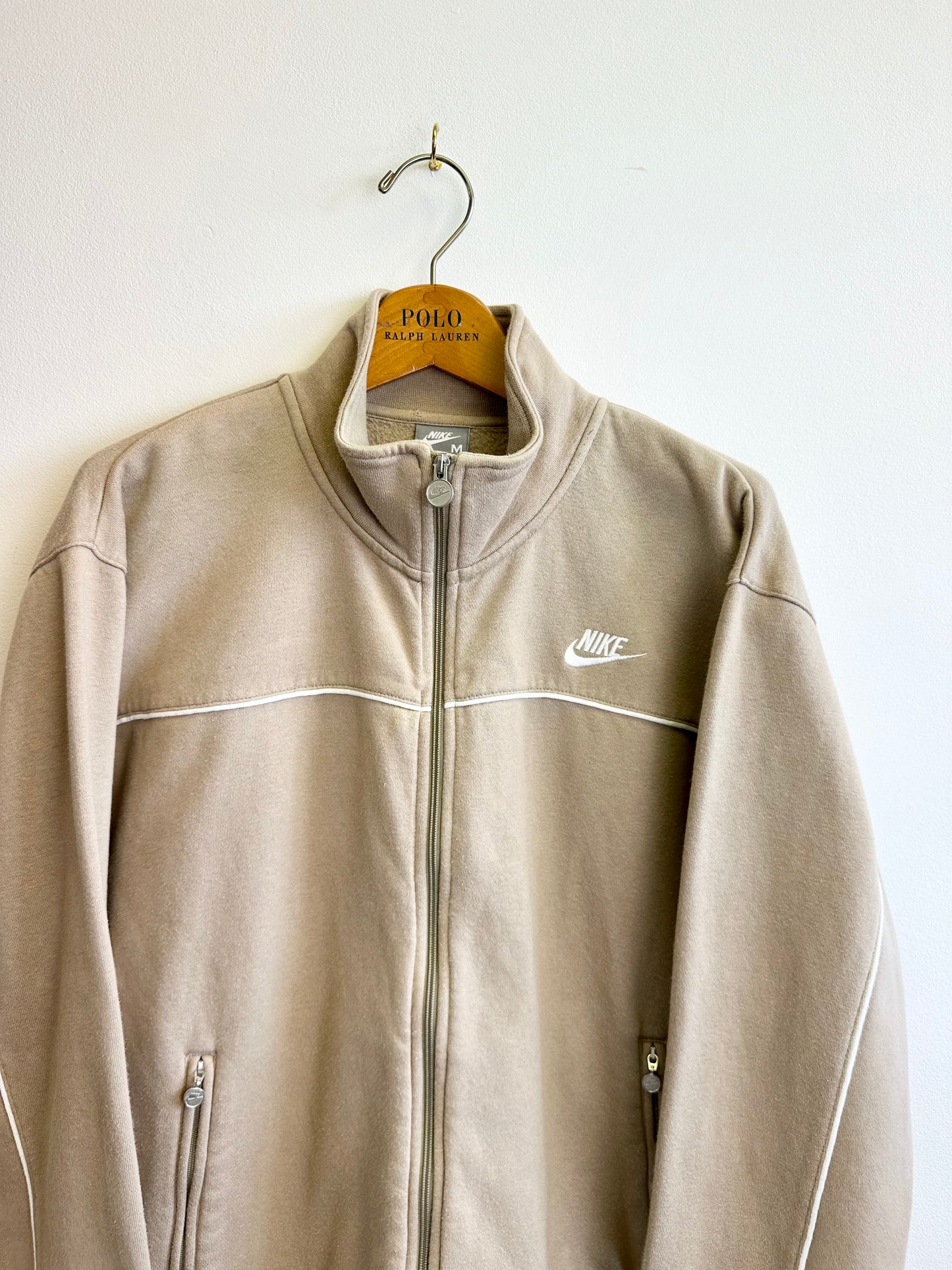 Nike Vintage Early 00s Y2K Beige/Light Brown Cotton Zip Through Sweatshirt