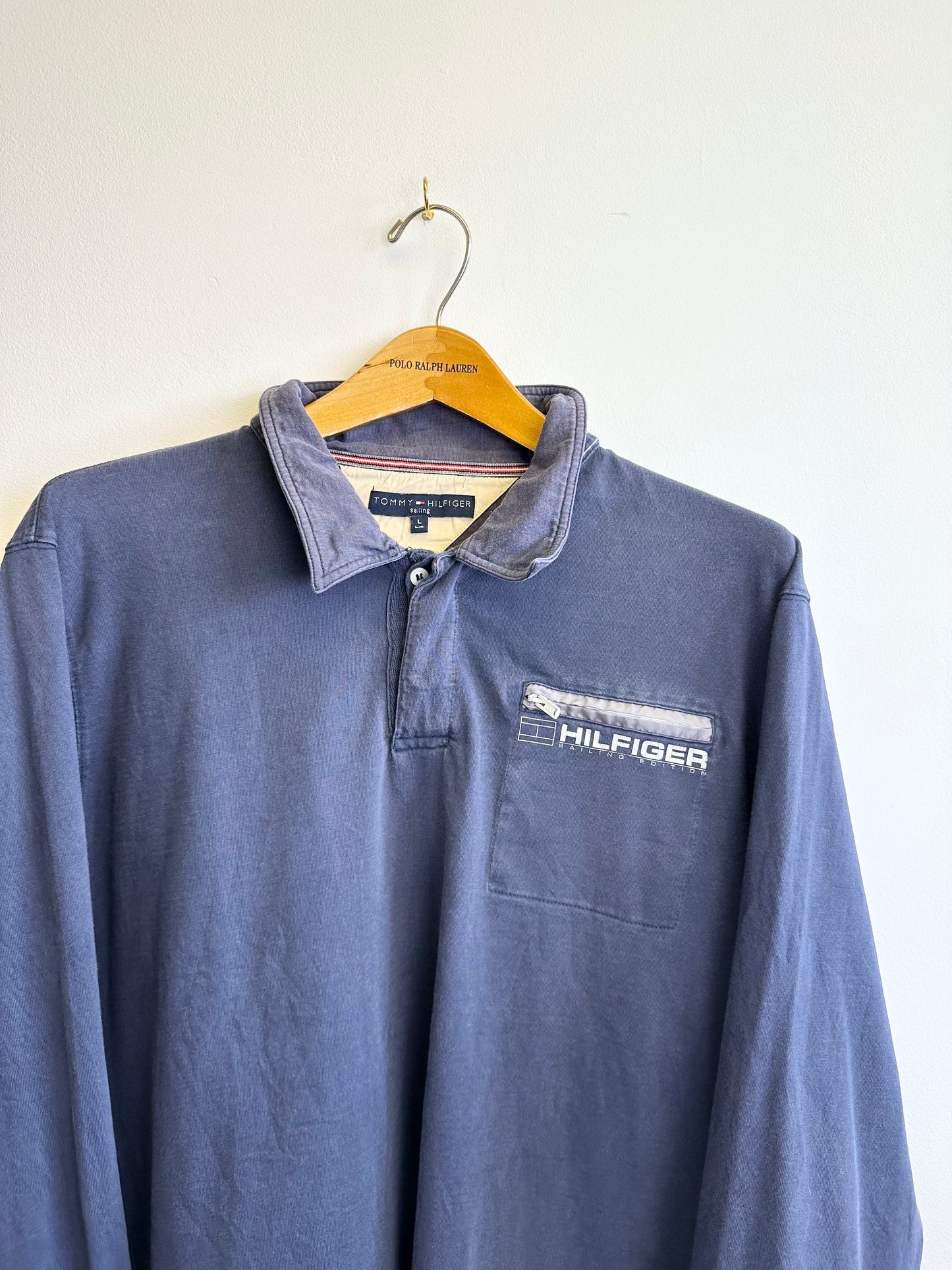 Tommy Hilfiger Sailing Vintage 90s Navy Cotton Long Sleeved Polo Shirt