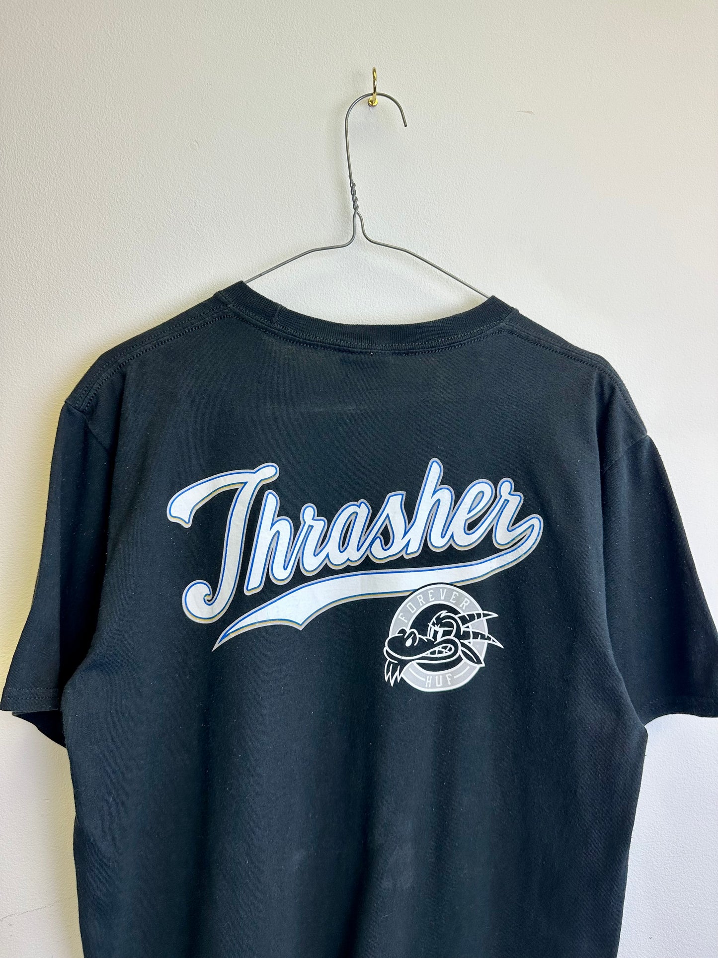 HUF x Thrasher Graphic Print Black Cotton T-shirt