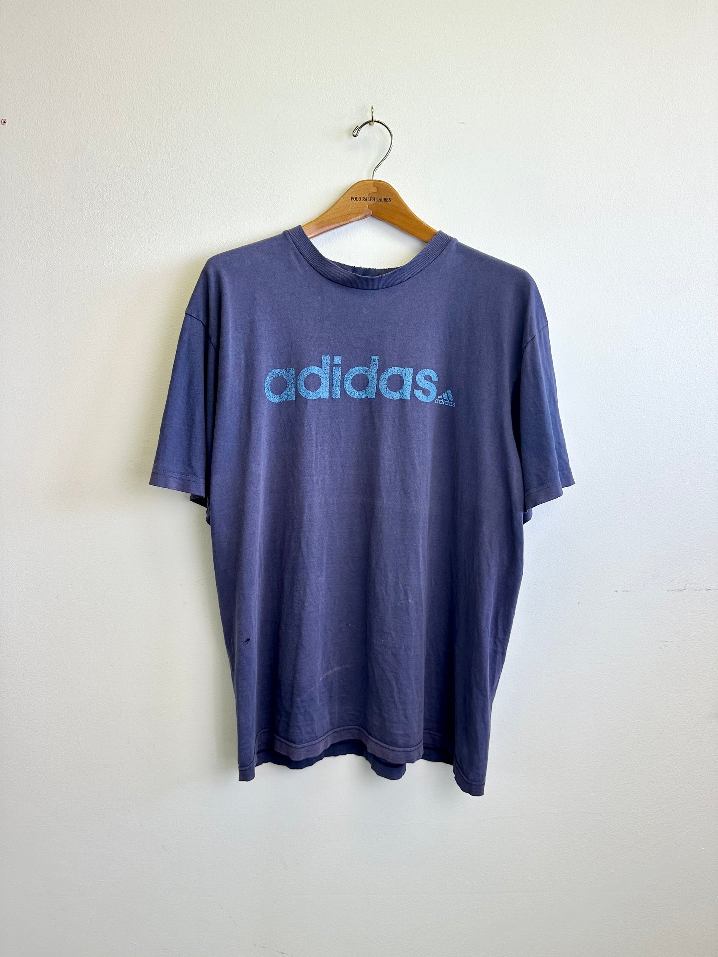Adidas 90s Vintage Navy Print Men’s Spellout Cotton T-shirt