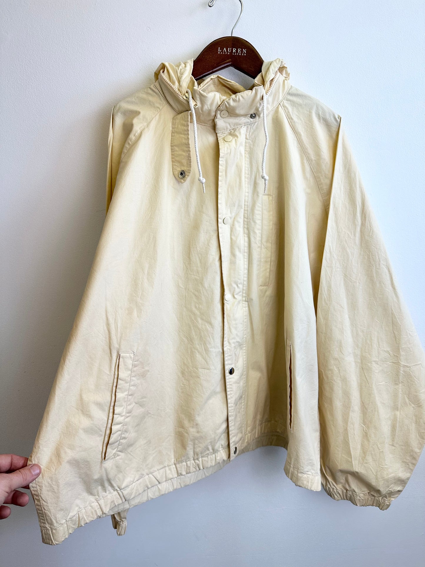 Ralph Lauren Vintage 90s Cream Boxy Hooded Windbreaker Jacket