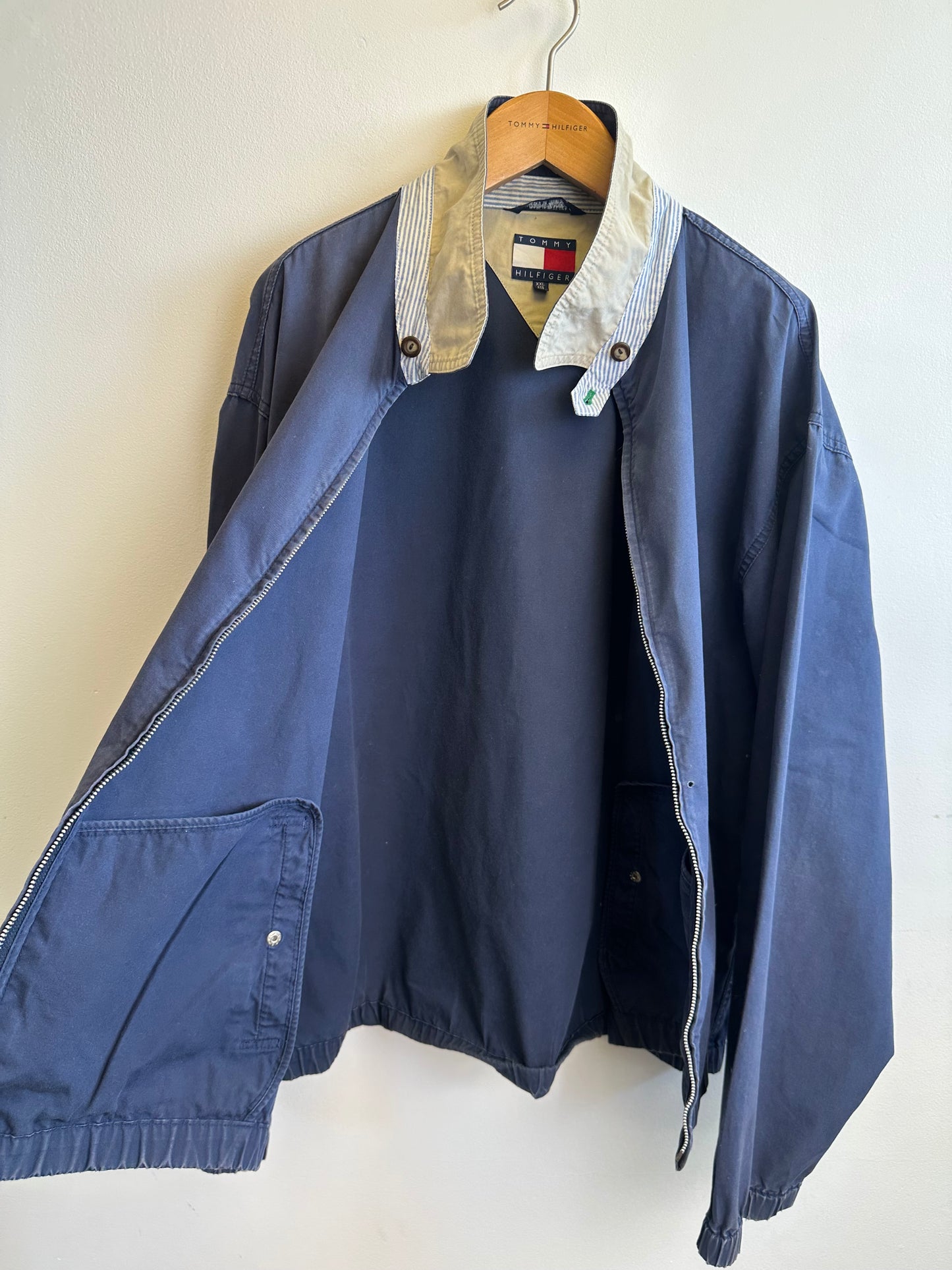 Tommy Hilfiger Vintage 90s Boxy Navy Cotton Lightweight Harrington Jacket