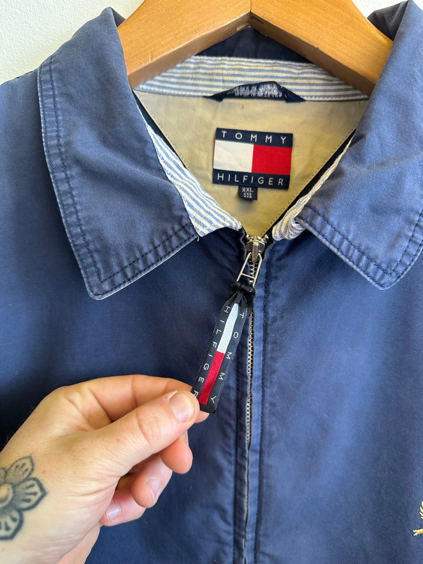 Tommy Hilfiger Vintage 90s Boxy Navy Cotton Lightweight Harrington Jacket