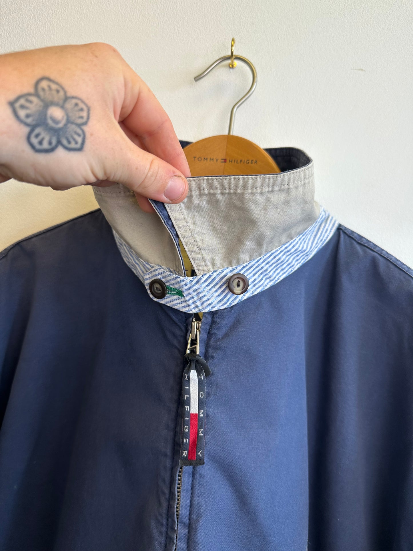 Tommy Hilfiger Vintage 90s Boxy Navy Cotton Lightweight Harrington Jacket