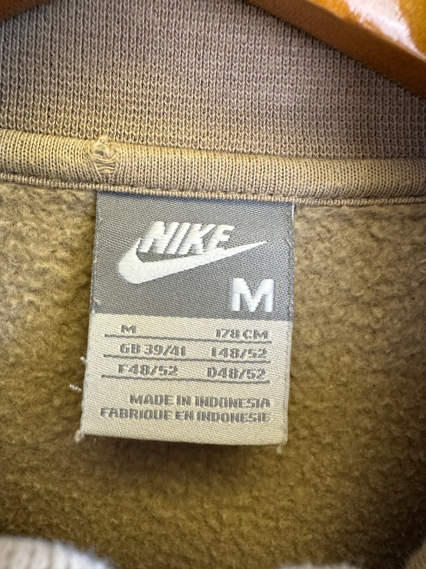 Nike Vintage Early 00s Y2K Beige/Light Brown Cotton Zip Through Sweatshirt