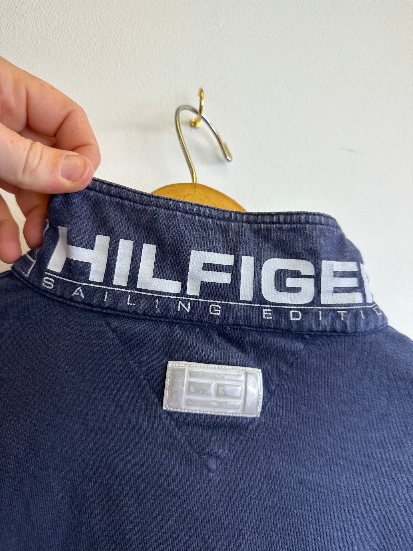 Tommy Hilfiger Sailing Vintage 90s Navy Cotton Long Sleeved Polo Shirt