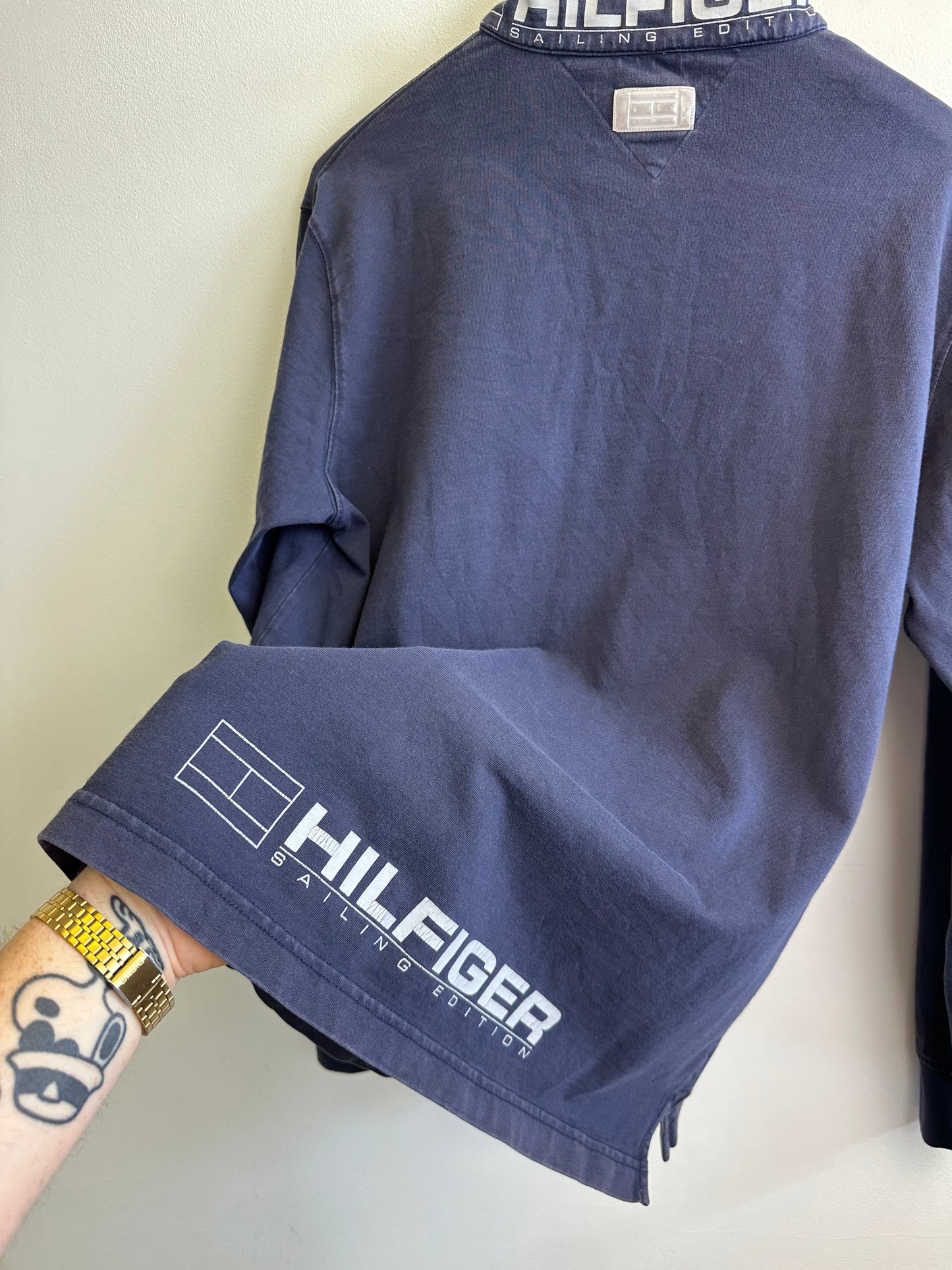 Tommy Hilfiger Sailing Vintage 90s Navy Cotton Long Sleeved Polo Shirt