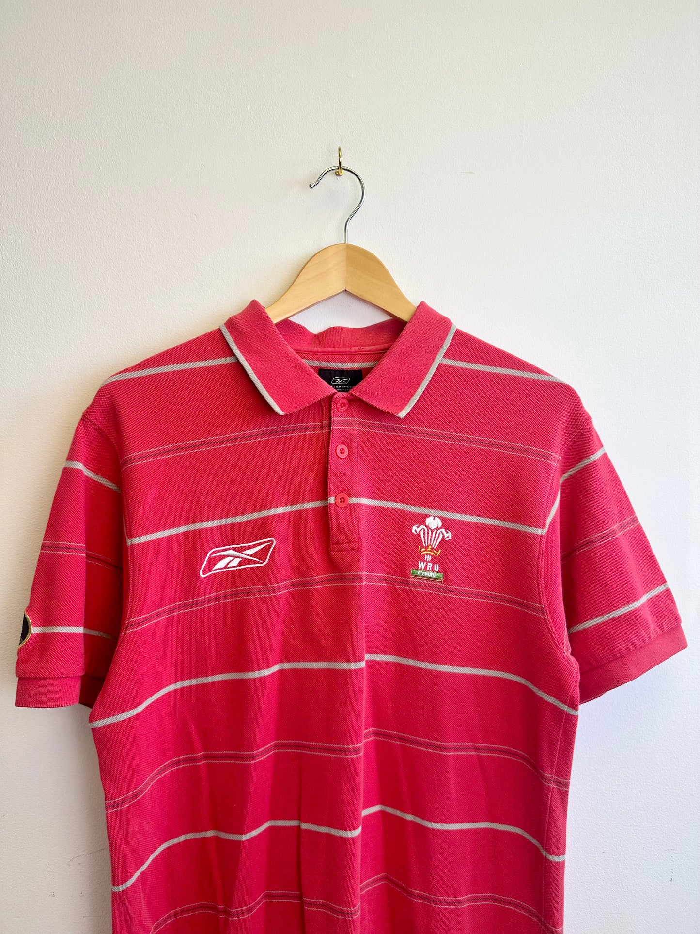 Wales Rugby Reebok Brains Vintage 00s Striped Polo Shirt