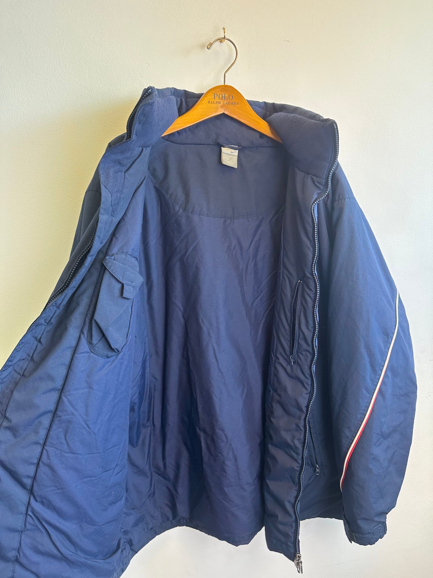 Nike Vintage Spellout Navy Padded Early 00s Y2K Hooded Coat