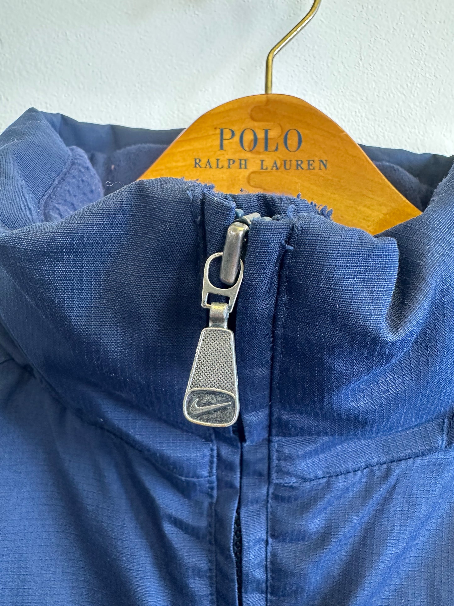 Nike Vintage Spellout Navy Padded Early 00s Y2K Hooded Coat