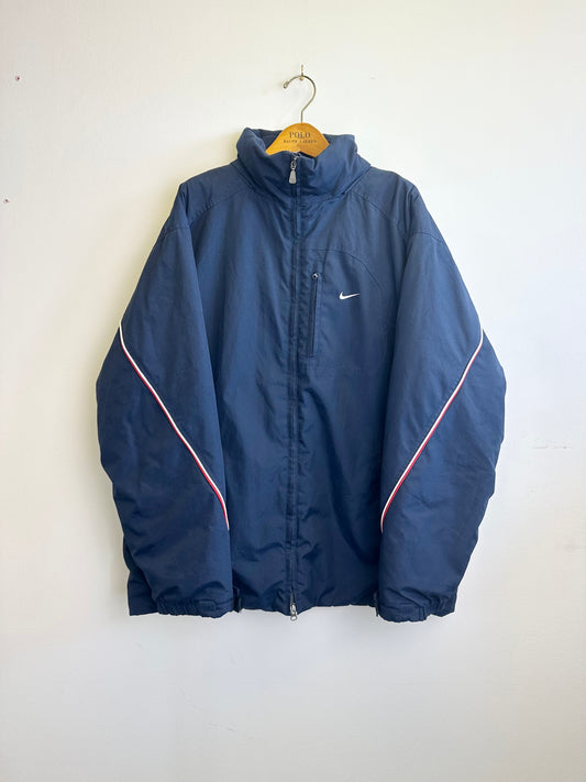 Nike Vintage Spellout Navy Padded Early 00s Y2K Hooded Coat