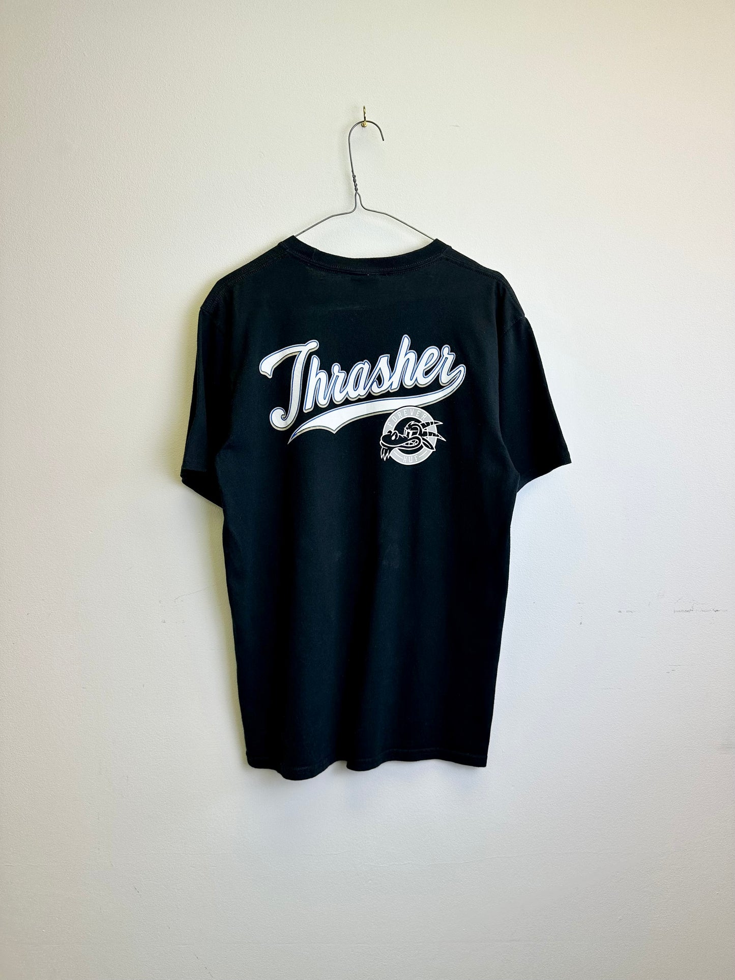 HUF x Thrasher Graphic Print Black Cotton T-shirt