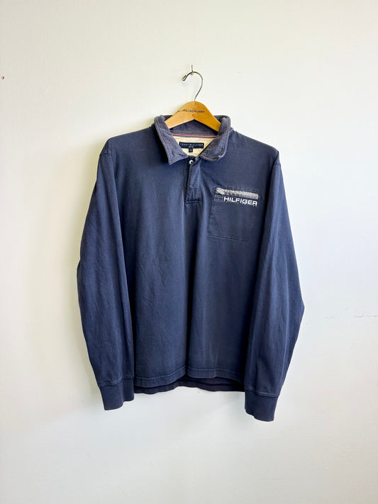 Tommy Hilfiger Sailing Vintage 90s Navy Cotton Long Sleeved Polo Shirt