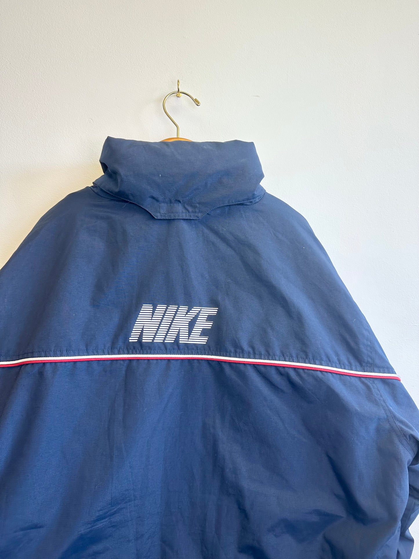 Nike Vintage Spellout Navy Padded Early 00s Y2K Hooded Coat