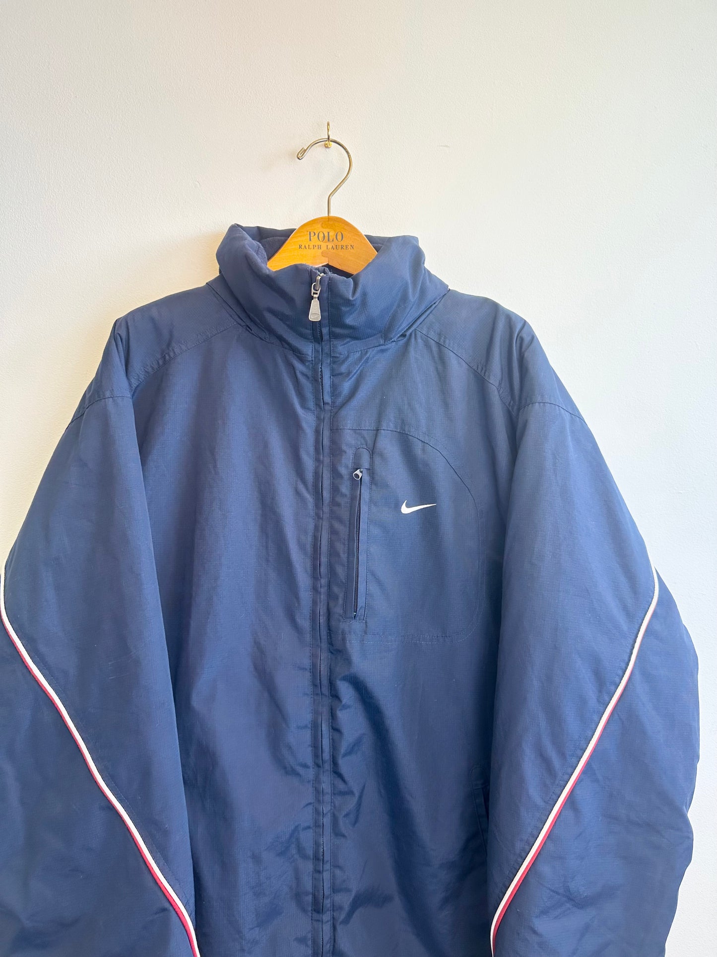 Nike Vintage Spellout Navy Padded Early 00s Y2K Hooded Coat